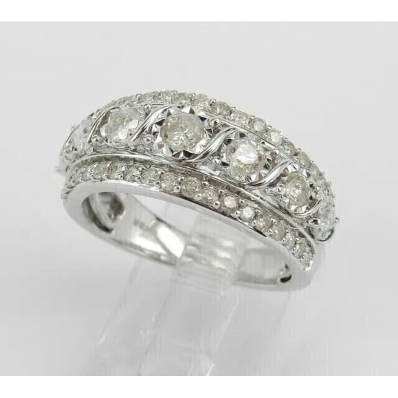 2CT Round Cut Real Moissanite 14K White Gold Plated Half Eternity Wedding Band