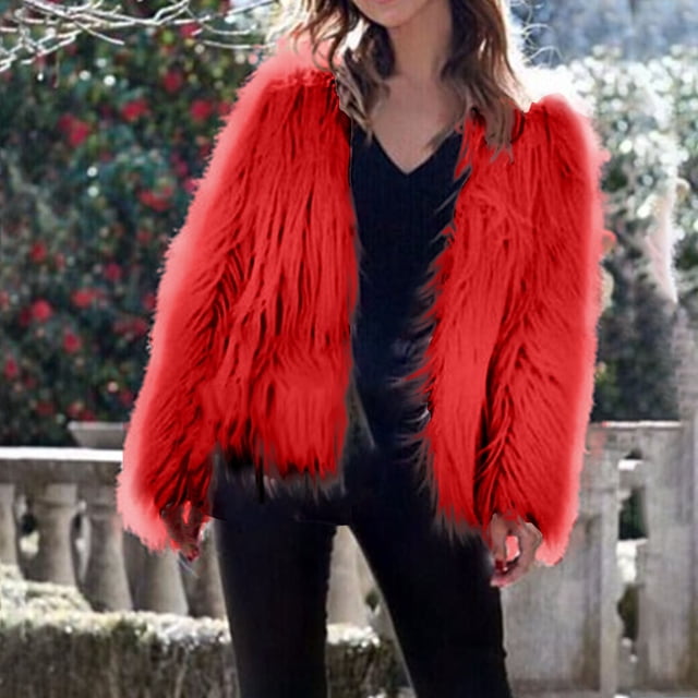 IMENGL Veste en faux Manteau Uni pour Femmes, Rouge G, Taille g-3TG