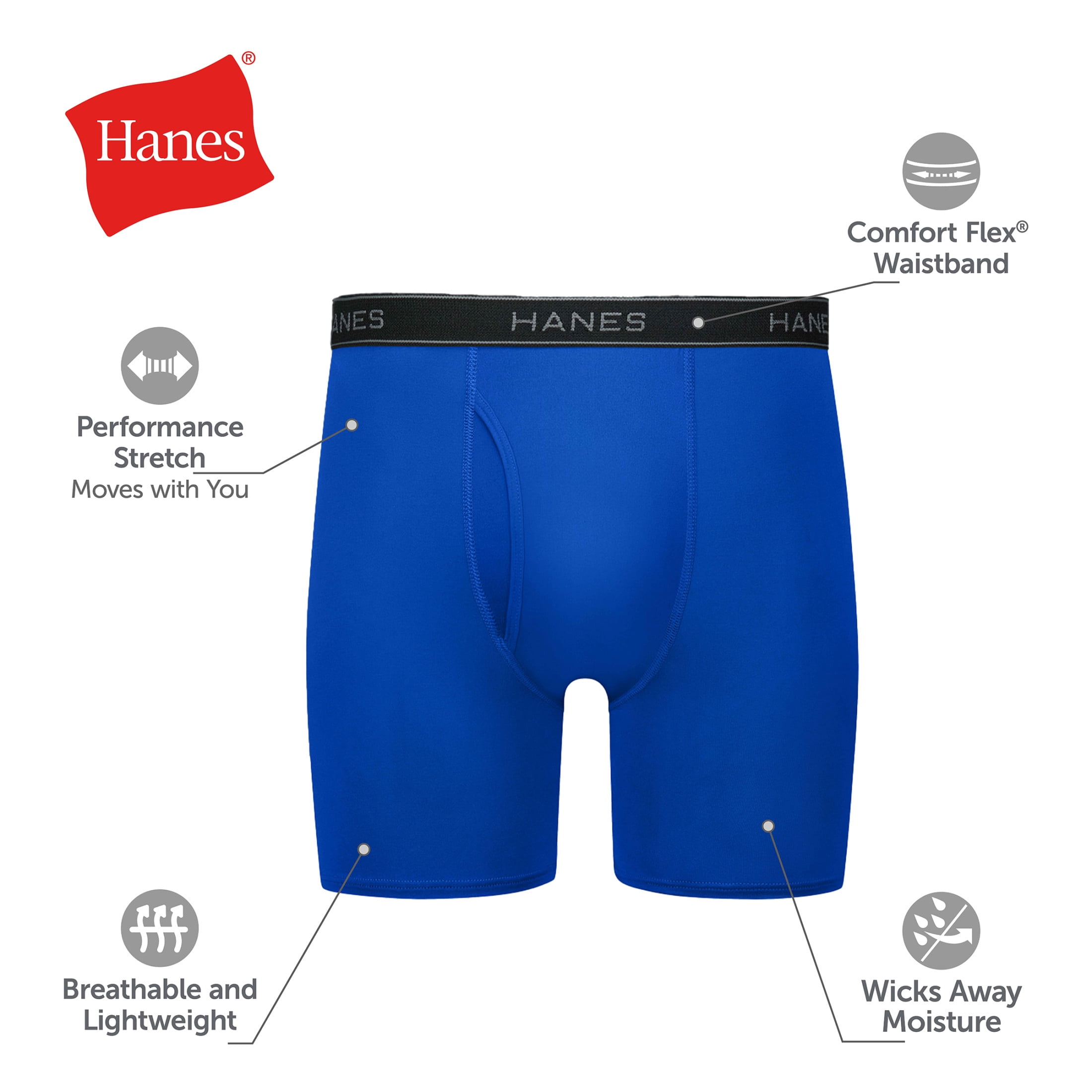 Hanes Mens Underwear Boxer Briefs, 3-Pack, Performance Stretch Boxer Brief Underwear for Men