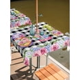 thumbnail image 2 of Outdoor Tablecloths with Umbrella Hole & Zipper, Spring Gnomes 54x54 Inch Square Tablecloths, Botanical Rose Leaves Black Buffalo Plaid Waterproof Table Cloth, Patio/Pool/Picnic Table Covers, 2 of 8