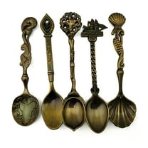 Farfi 5Pcs Retro Gothic Pattern Carved Coffee Tea Snacks Sugar Spoons Kitchen Cutlery (1 set)