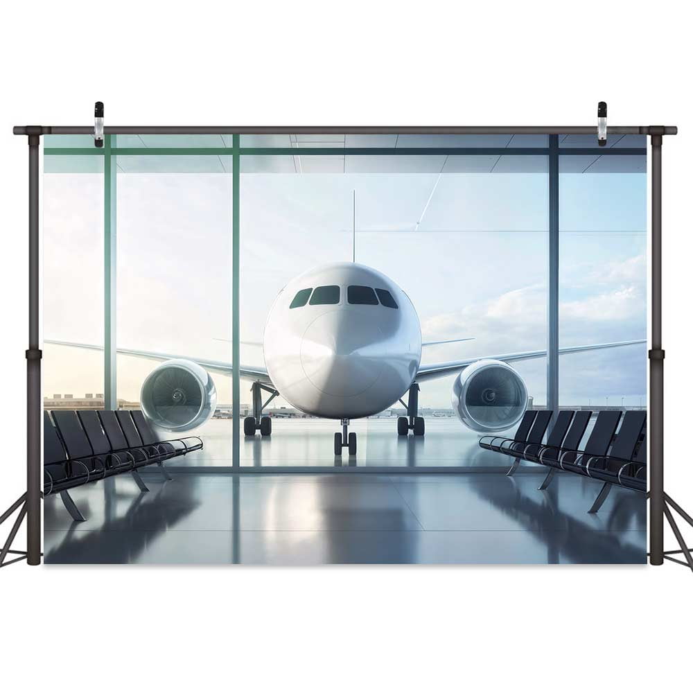 Airplane Runway Backdrop 10x8ft - Fly Themed Photo Booth Background For Birthday Party Decor