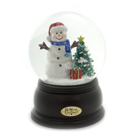 Old World Christmas HAPPY SNOWMAN SNOW GLOBE Glass Waterball Tree Present