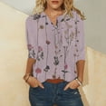 thumbnail image 4 of ZMHEGW T Shirts For Women Loose Fit Flower Printing Buttons O Neck Three Quarter Sleeve Tops Blouse Women'S Tshirts, 4 of 5