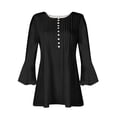 thumbnail image 5 of QASIEATN Womens Tops Dressy Casual V Neck Button Down Shirts Pleated Flowy Loose Flare 3/4 Sleeve Tunic Blouse Fall Fashion Outfits, 5 of 5