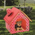 thumbnail image 2 of Warm Indoor Soft Dog Kennel with Chimney Pet Large House Simulation Brick Doggy Beds with Mat Indoor Polyester Nest Tent Red Portable Pet Supplies, 2 of 9