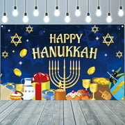 Happy Hanukkah Banner Photography Backdrop, Hanukkah Party Decorations, Lamps Jewish Chanukah Party Background Photo Decor, Jewish Festival Holiday Hanukkah Party Supplies