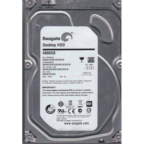 ST4000DM000, S30, SU, PN 1F2168-568, FW CC54, Seagate 4TB SATA 3.5 Hard Drive
