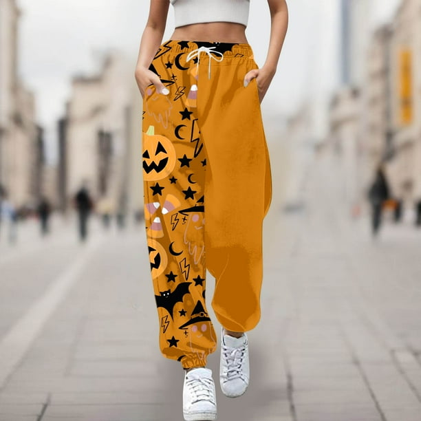 WILLBEST Pantalones Deportivos Casuales para Mujer, Cómodos, con Estampado de Halloween, Cintura Elástica Suave, Diseño de Dibujos Animados, Pantalones Holgados para Uso Diario Chica