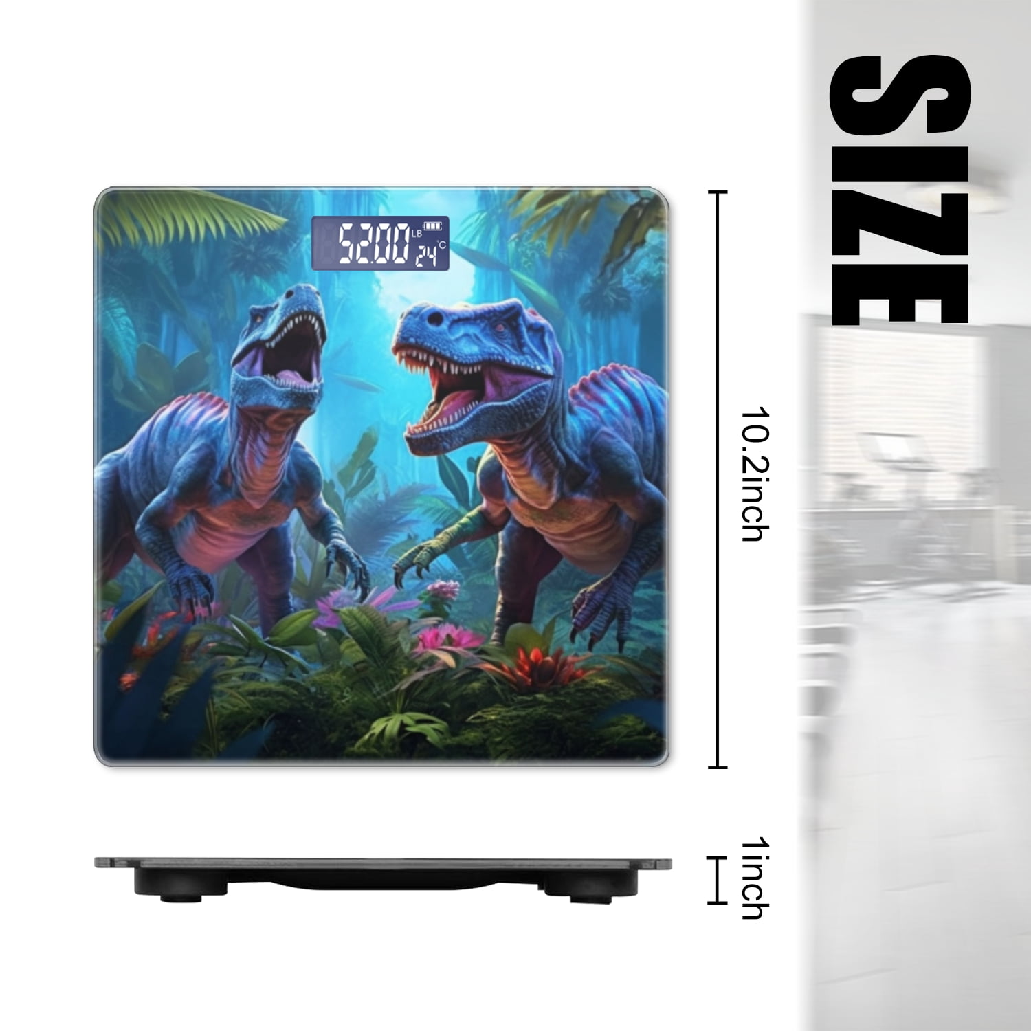 High Precision Body Weight Scale Smart Bathroom Scales with Large LCD Display(400lbs),Decorative for Bedroom-Two Dinosaurs Roaring At Each Other