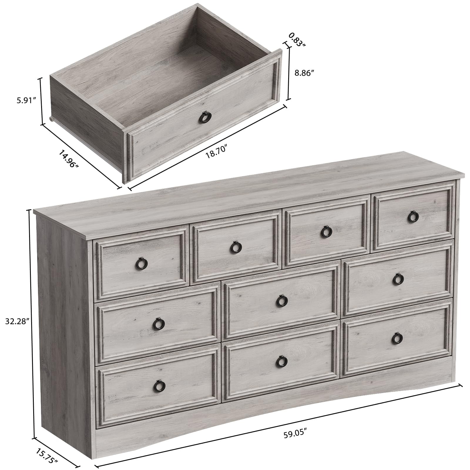 LGHM 10 Drawer Dresser for Bedroom, Dresser TV Stand, Chest of Drawers for Storage and Organization, White