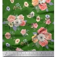 thumbnail image 1 of Soimoi Green Cotton Duck Fabric Anemone & Roses Floral Print Fabric by Yard 56 Inch Wide, 1 of 3