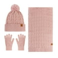 thumbnail image 3 of 3 Pcs Winter Satin Silk Lined Beanie Hat Long Knit Scarf Touchscreen Wool Gloves Set for Women Men, 3 of 4