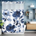 thumbnail image 6 of Spring Floral No Hooks Shower Curtain with Snap-in Liner Watercolor Gradient Blue Leaf Flower Rustic Farmhouse Shower Curtains for Bathroom, Waterproof, Easy Install, Washable 60"x72", 6 of 9