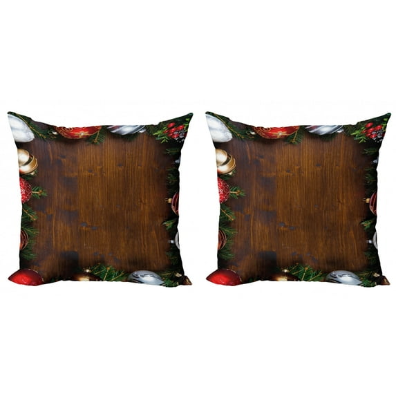 Ambesonne Christmas Throw Pillow Cover 2 Pack, Rustic Home Baubles, 18", Multicolor