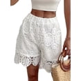 thumbnail image 2 of Women Lace Shorts Elastic Waisted Flower Silk Shorts with Lace Trim Floral Pettipants White S, 2 of 10