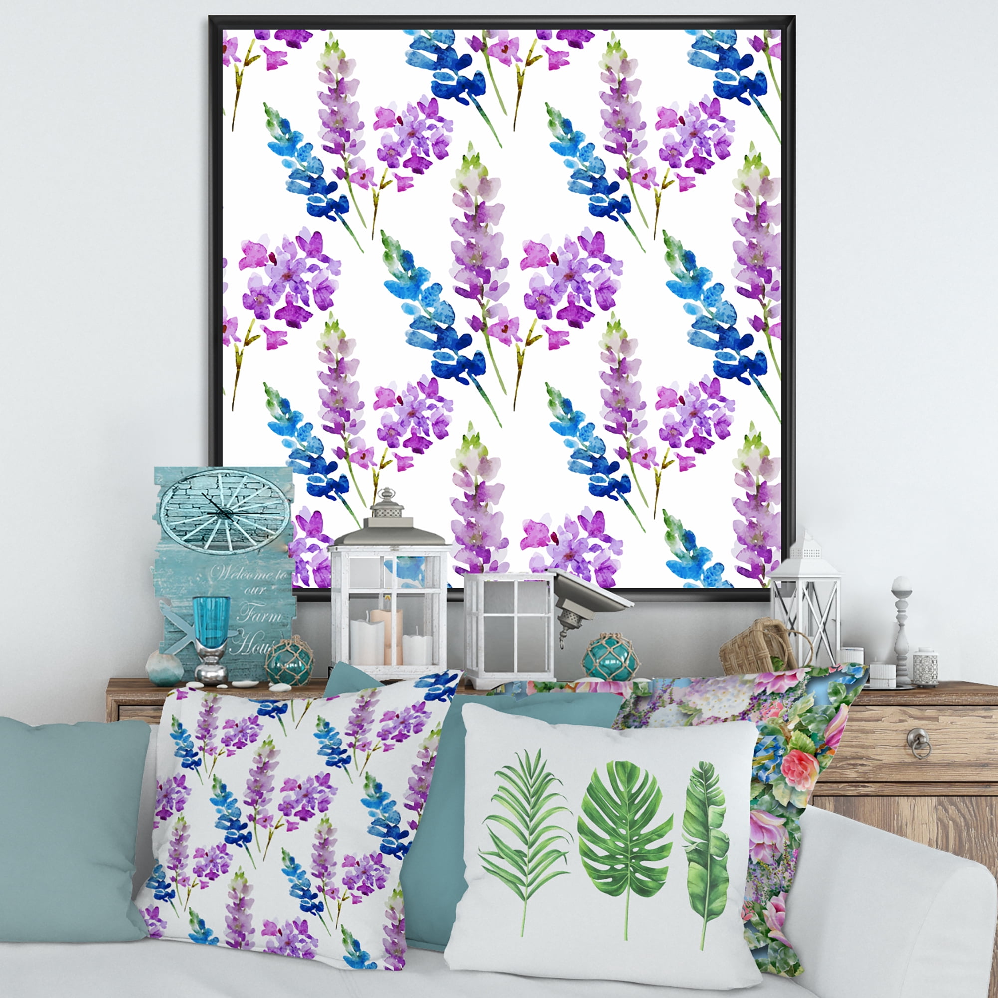 Designart 'Purple and Pink Floral Pattern' Traditional Framed Canvas Wall Art Print
