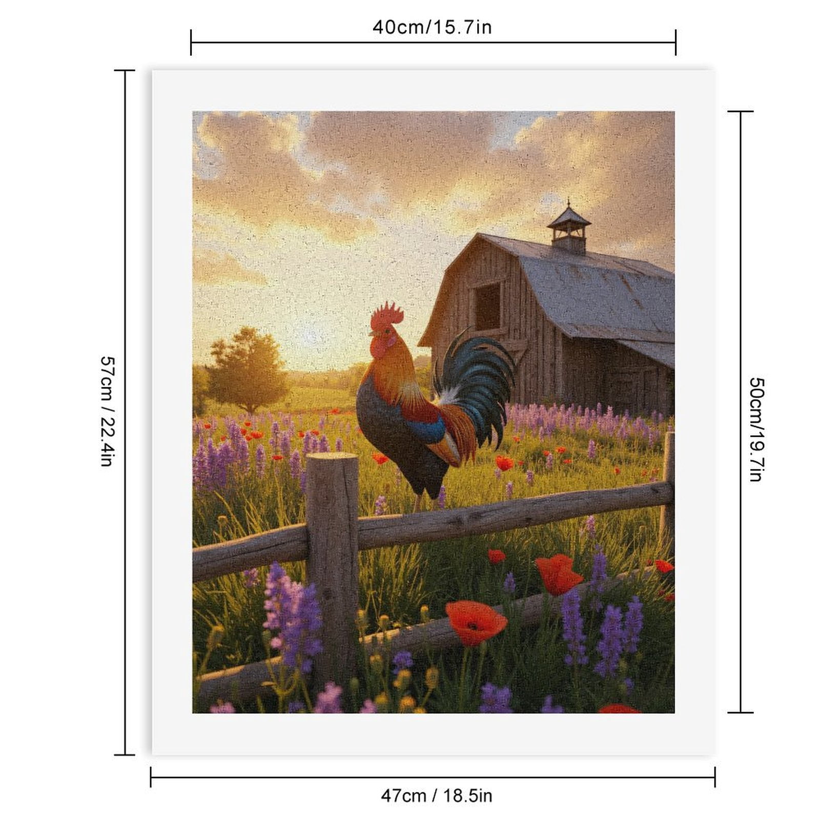 Paint by Numbers Kit for Adults, Rooster Sunrise Field Barn Wildflowers Paint by Numbers, Easy Paint by Numbers Kit for Adults Beginner, DIY Adult Paint by Number Kits on Canvas, Home Decor