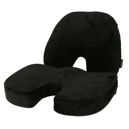 Art3d Premium Lumbar Support Pillow and Seat Cushion Coccyx Orthopedic Memory Foam Cushions, Set of 2, Black