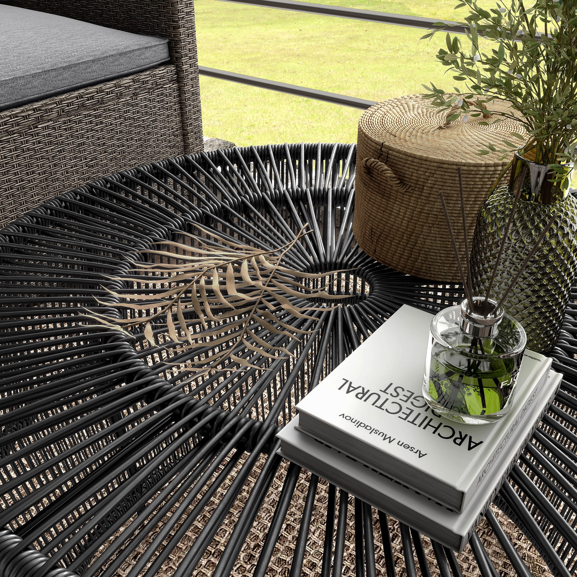 Calli Wicker All-Weather Coffee Table for Indoor Outdoor Use, Black