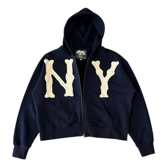 UJNDER NY and LA Embroidered Hoodie Jacket for Men and Women Oversized Casual Sweatshirt Coat Jackets for Women Blue XXL