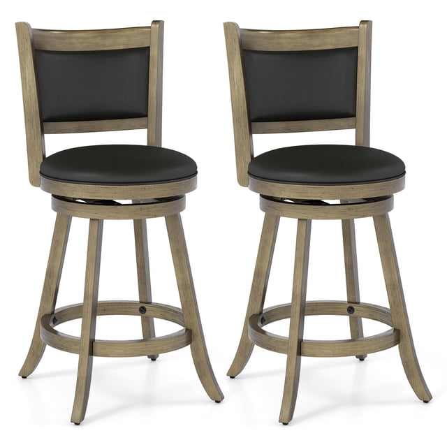 Gymax Swivel Bar Stools w/ Solid Rubber Wood Frame Set of 2 for Kitchen Island