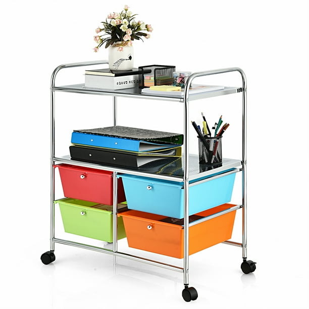 Topbuy 4Drawer Rolling Storage Cart Metal Rack Organizer Shelf with