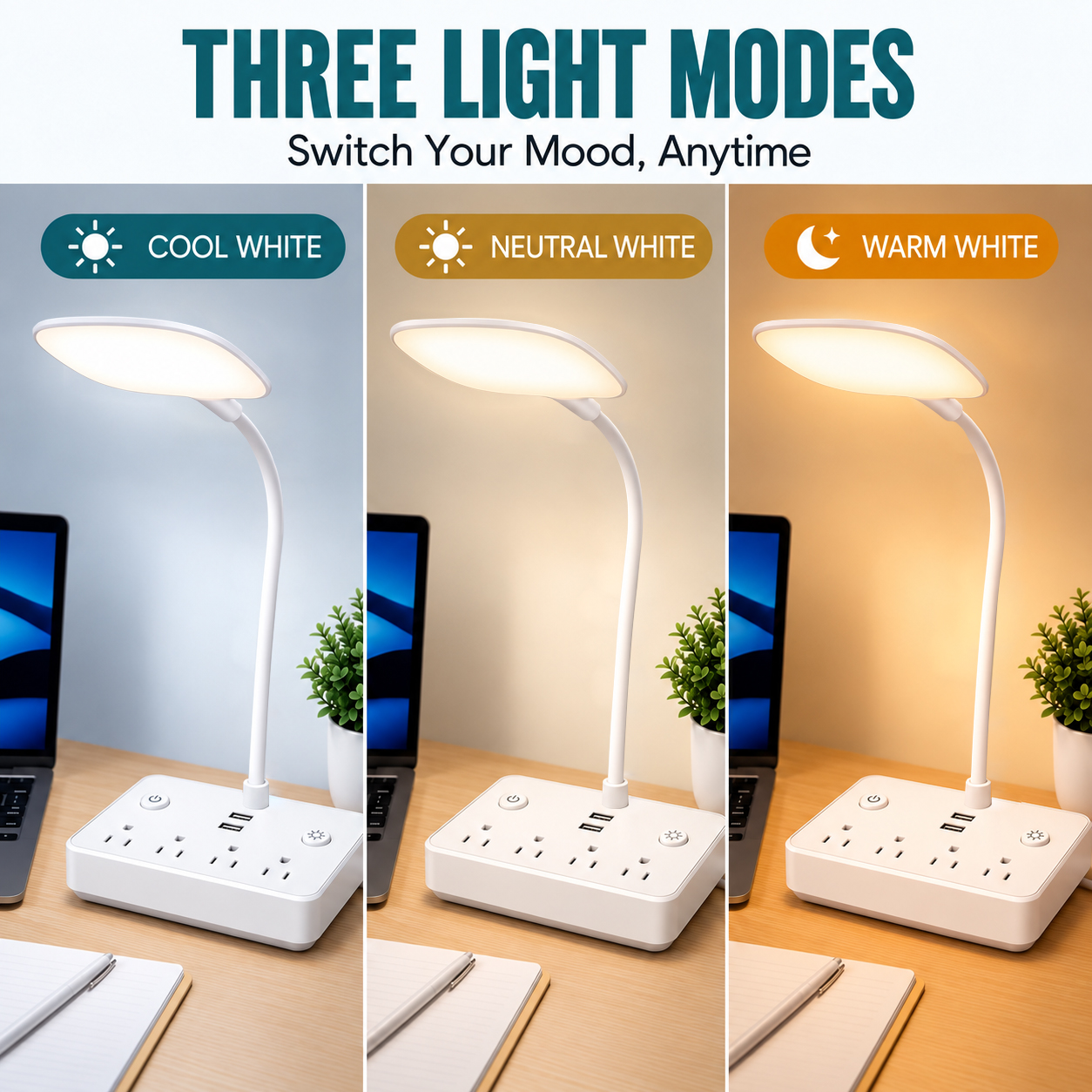 Bohashin LED Desk Lamp with USB Charging Ports photo 3