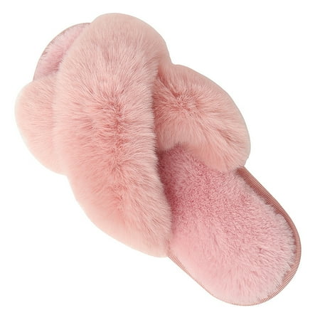 

Wish Women s Cross Strap Slippers Soft Plush Furry Comfortable Open Toe Indoor Shoes Indoor 42-43 (US size US 11-12) pink S3438