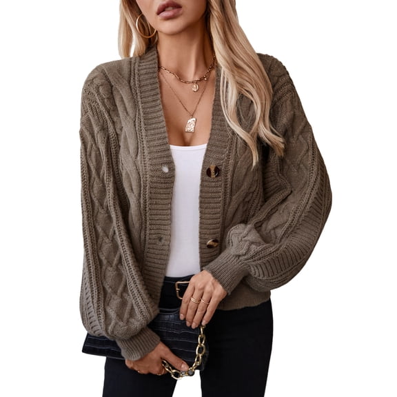 Female Cardigan Sweaters Cable Knit Crochet Fall Jackets Button Up Chunky Trendy Outfits Camel Color S