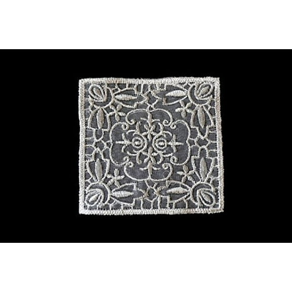 3.25" x 3.25" Ivory Square Sheer Embroidered Pocket Motif Patch by 3 Pieces