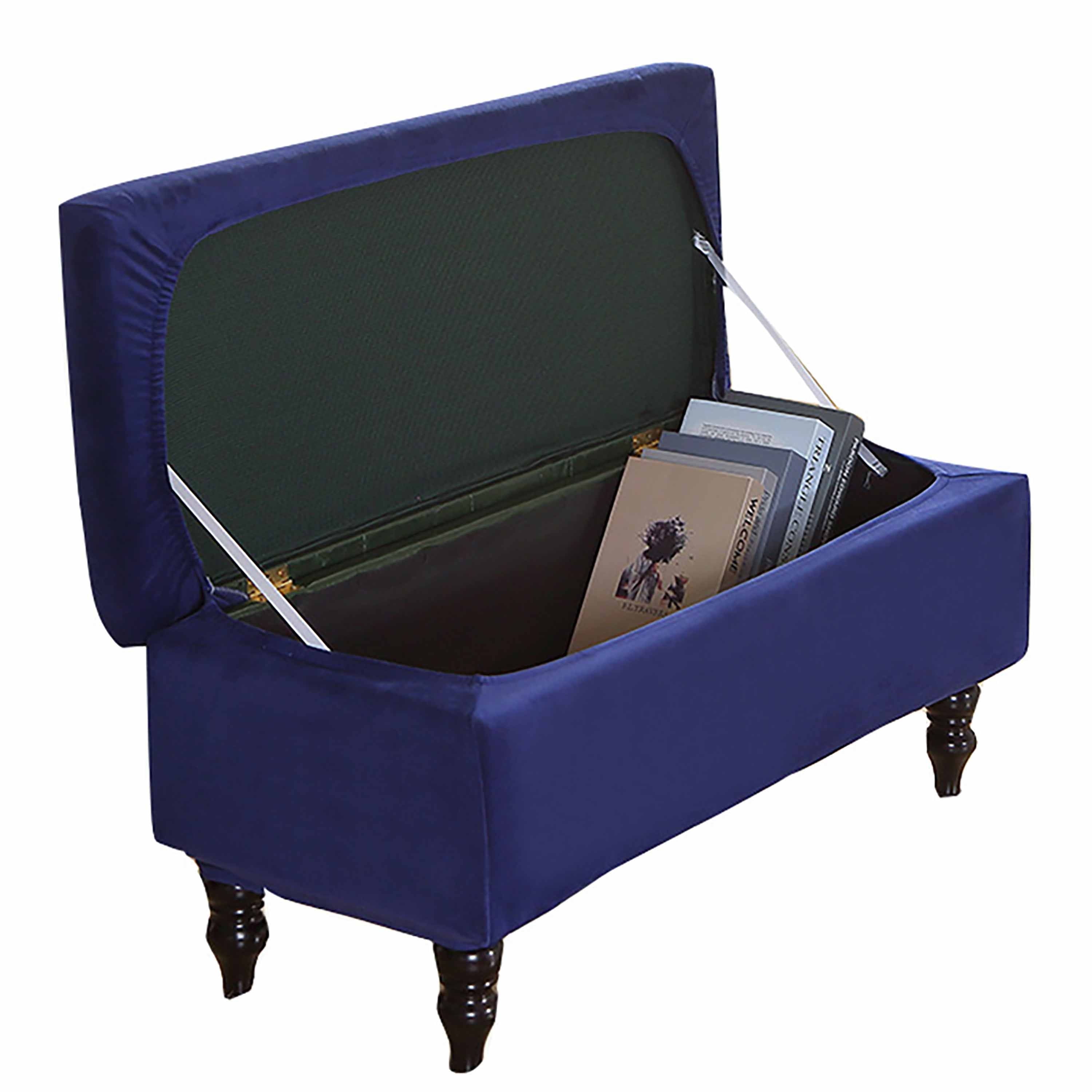 Rectangle Stretch Ottoman Bench Cover,Silver Fox Velvet Storage Ottoman