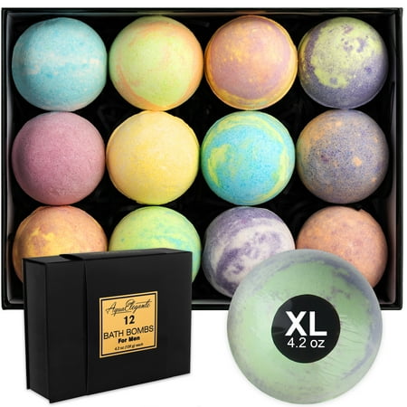 Aqua Elegante Luxury Bath Bombs For Men - Gift Set of 12 Large Bathbombs With Organic Essential Oils