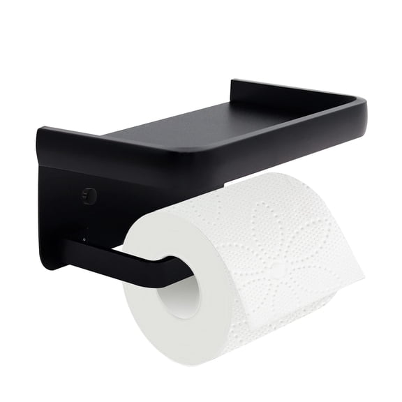 Toilet Paper Holder with Shelf, Matte Black Toilet Paper Holder, Toilet PaperHolder Wall Mount, Bathroom Adhesive Toilet Paper