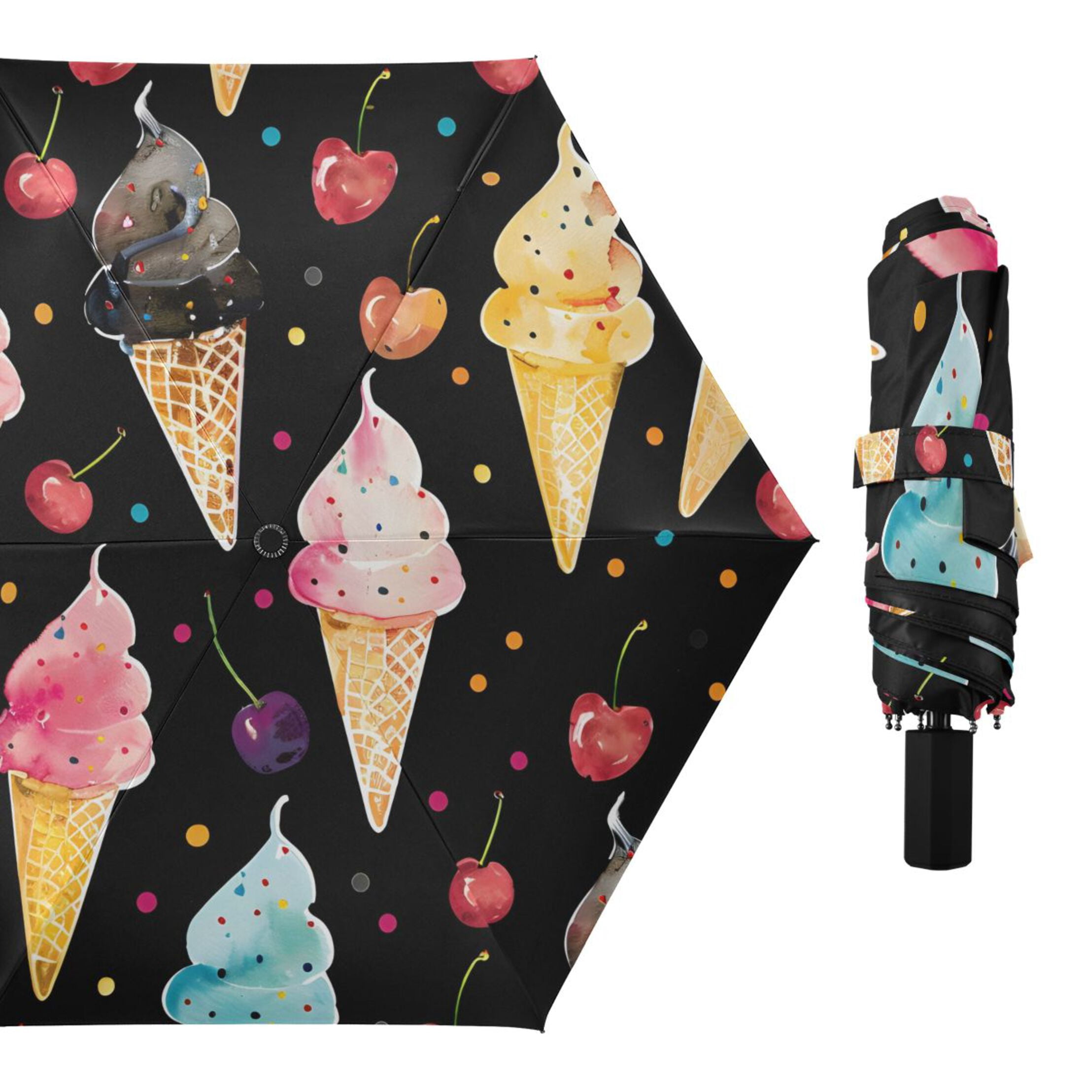 ALAZA Watercolor Ice Creams UPF 50+ Compact Folding Umbrella for Rain Travel Umbrella Packable
