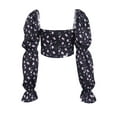 thumbnail image 4 of Yuemengxuan Women Fashionable Pullover, Floral Printed Pattern Flared Sleeves Crop Tops, 4 of 5