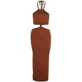 thumbnail image 4 of Lanhui Womens Solid Sleeveless Hollow Out Halter Dress Summer Casual Dress, 4 of 5