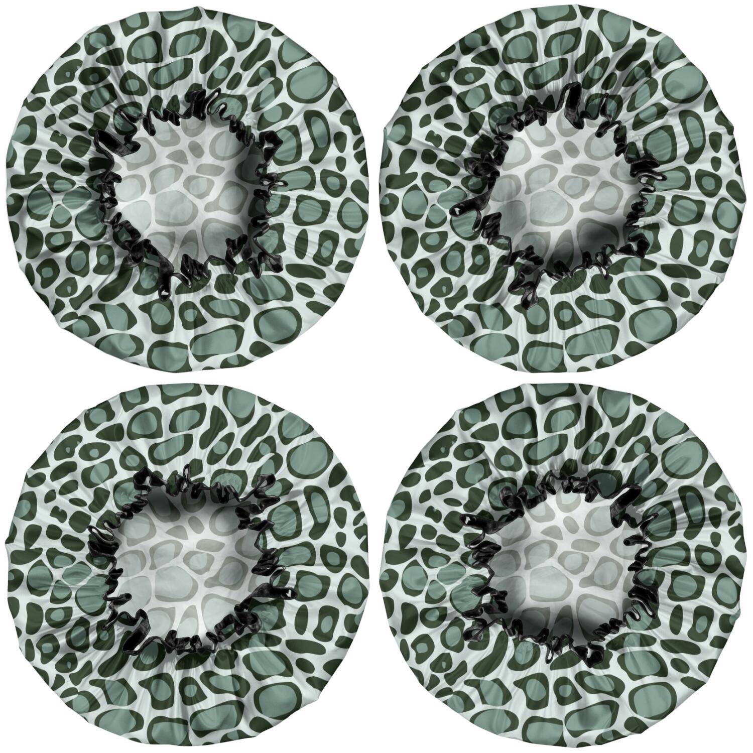 Shower Caps,Green and Dark Green Giraffe Pattern Waterproof Shower Cap for Women 4 Pieces,Double Reusable Hair Cover for Shower PEVA Elastic Stretch Hem