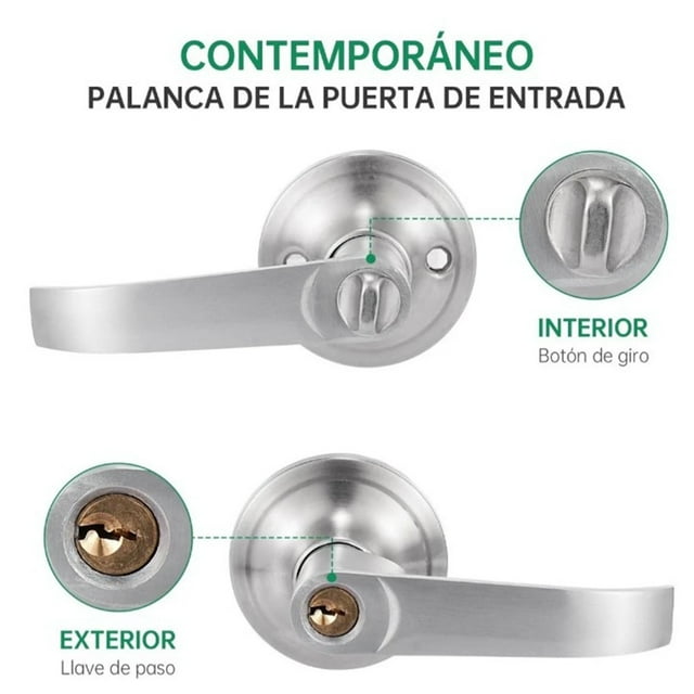 Cerradura de manija de puerta industrial 2 30 a 50 mm Cerradura de manija de puerta industrial 3 palancas Cerradura de manija de puerta de privacidad de cobre plateado y acero