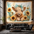 thumbnail image 6 of Fluffy Highland Cow Calf with Sunflowers and Cream Flowers, Whimsical Rustic for Animal Lovers, Farmhouse Wall Art Decor, Birthday Gift, Tapestry Wall Hanging for Living Room and Nursery, 6 of 7