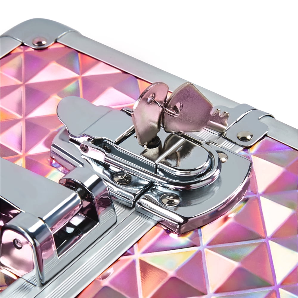 Alden Design 4-in-1 Professional Makeup Train Case with Wheels, Glitter Pink