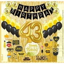 43rd Birthday Decoration Black and Gold for Boy & Girl, 43rd Cake Topper, 43rd Party Supplies for Her and Him, 43rd Birthday Photo Props
