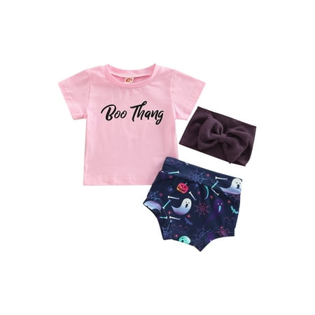 

TheFound 3Pcs Toddler Baby Girls Halloween Thanksgiving Clothes Short Sleeve T Shirt Top Shorts Headband Outfits