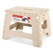 ACSTEP Folding Step Stool 9'' Non-Slip Folding Stools with Portable Handle for Adults and Kids Holds Up to 300 lbs, Plastic Foldable Step Stool for Bathroom, Bedroom, Kitchen, Khaki