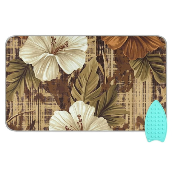 Tropical Hibiscus Flowers with Brown Ironing Mat Blanket for Table Top Travel Portable Ironing Board Pad 47.2x27.6 Inch