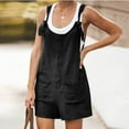 thumbnail image 2 of Feancey Cotton Linen Jumpsuits for Women Plus Size Sleeveless Shorts Overalls Summer Casual Lace-up Strap Short Rompers with Pockets Today's Sales Black S, 2 of 7
