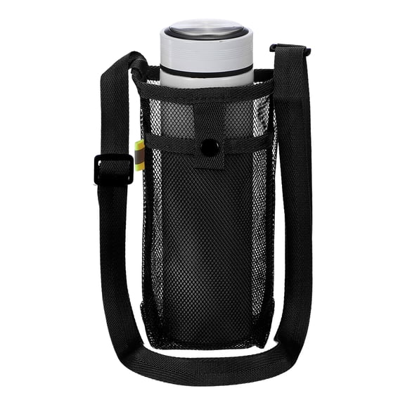 Water Bottle Holder with Shoulder Strap, Mesh Water Bottle Sleeve Bag, Crossbody Bottles Carrier Sling Pouch for Hiking Gym Camping Walking Travel, Black