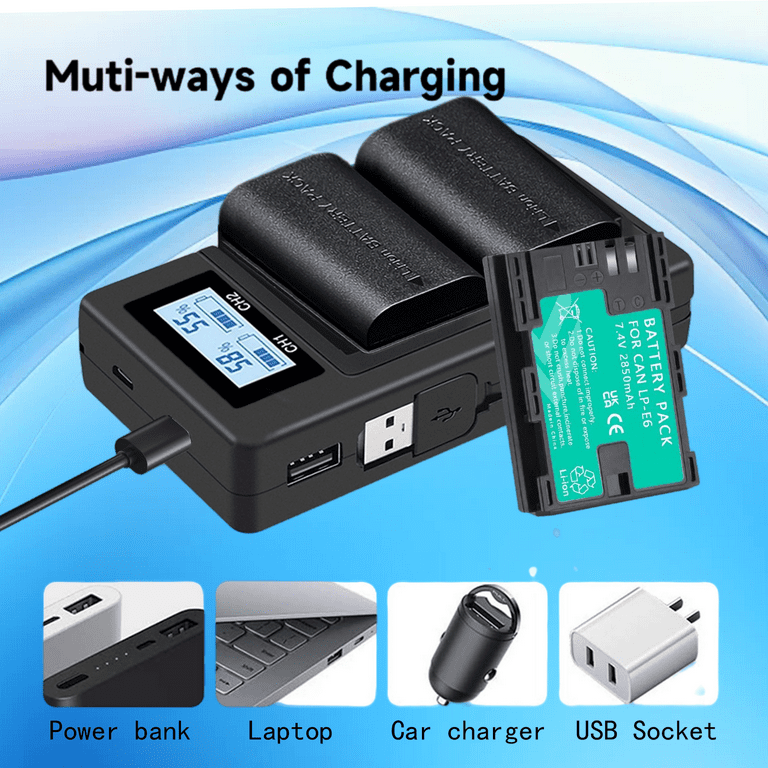 CITYORK 2-Pack LP-E6 LP-E6N Batterijen + USB Dubbele Lader - Compatibel Met Canon EOS 5D, 6D, 7D, 70D, 80D En Meer
