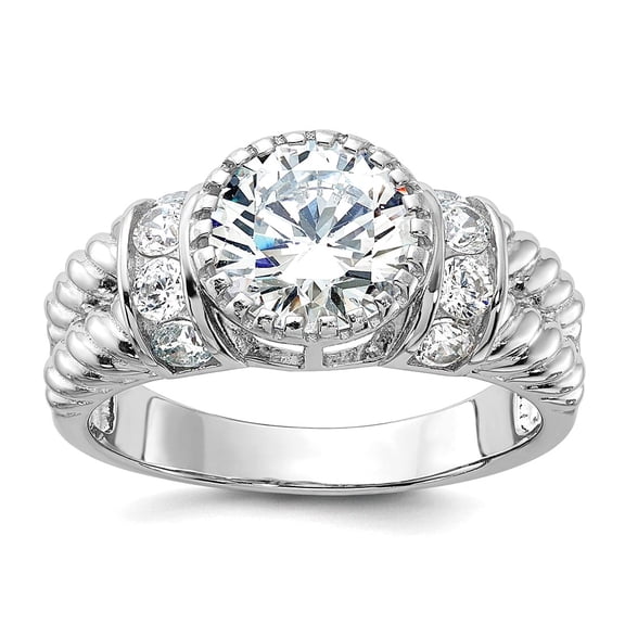 925 Sterling Silver Rhodium Plated Cubic Zirconia Rope Design Ring Size 8 Ring for Women - 4.6 Grams