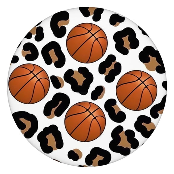 White Leopard Basketballs Pattern Round Fitted Tablecloth with Elastic Edge,Dining Table Cover Waterproof,Outdoor Round Tablecloth for Camping,Dining,Indoor and Outdoor